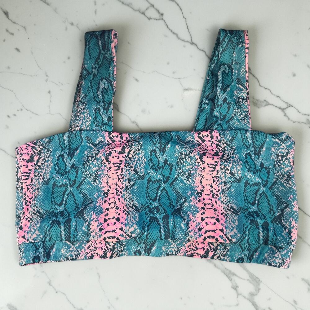 Buddy Love Teal Pink Python Print Longline Wide Strap Sports Bra Sz M Athleisure - Picture 4 of 5